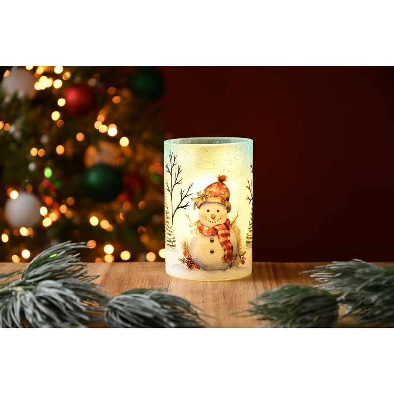 Christmas LED Christmas Holly Snowman Crackle Votive – 15cm