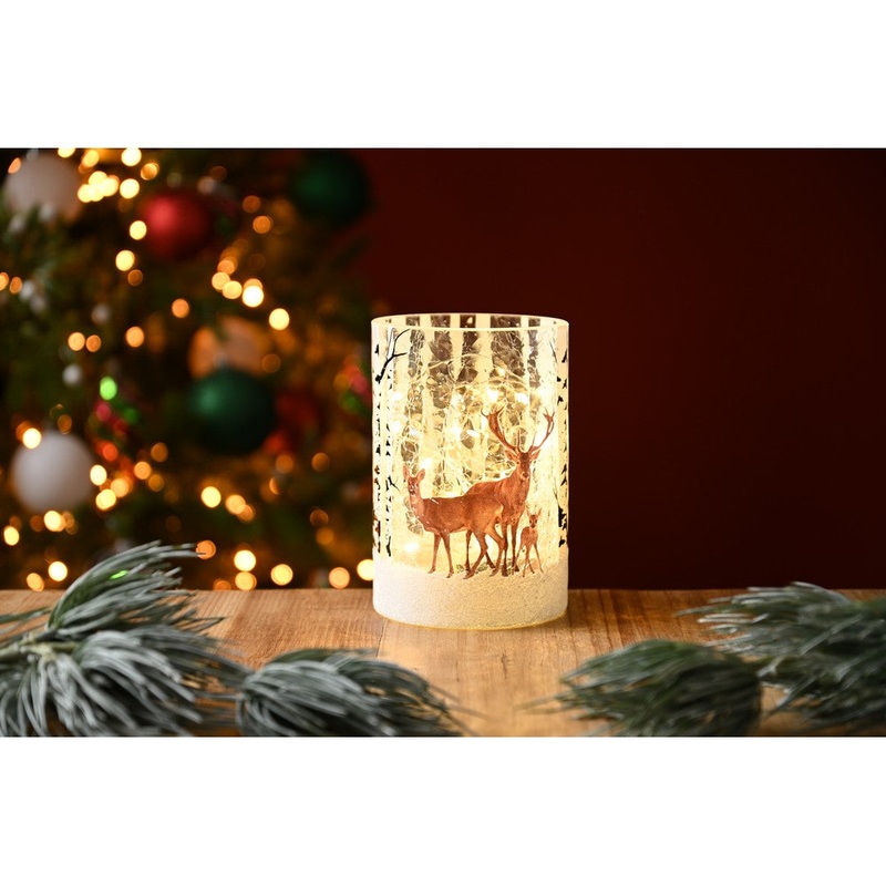 Christmas LED Christmas Reindeer Scene Crackle Votive – 15cm