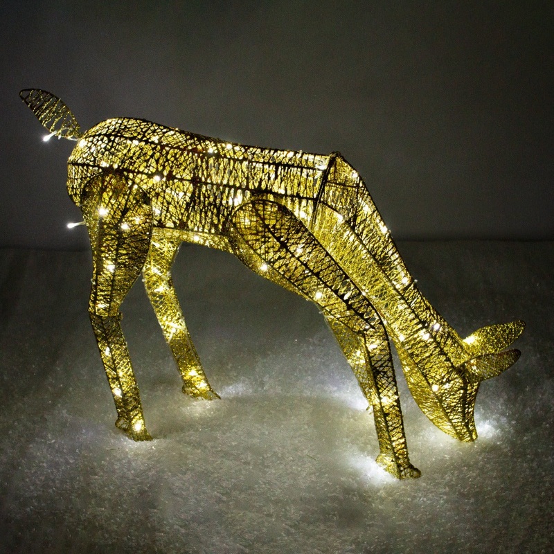Christmas Light Up Reindeer Gold Grazing Doe – 61cm 120 Ice White LED