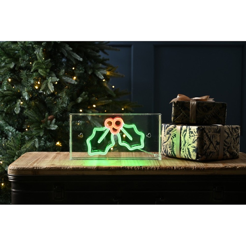 Christmas Red & Green Neon Flex Holly Sign – Usb – 30cm