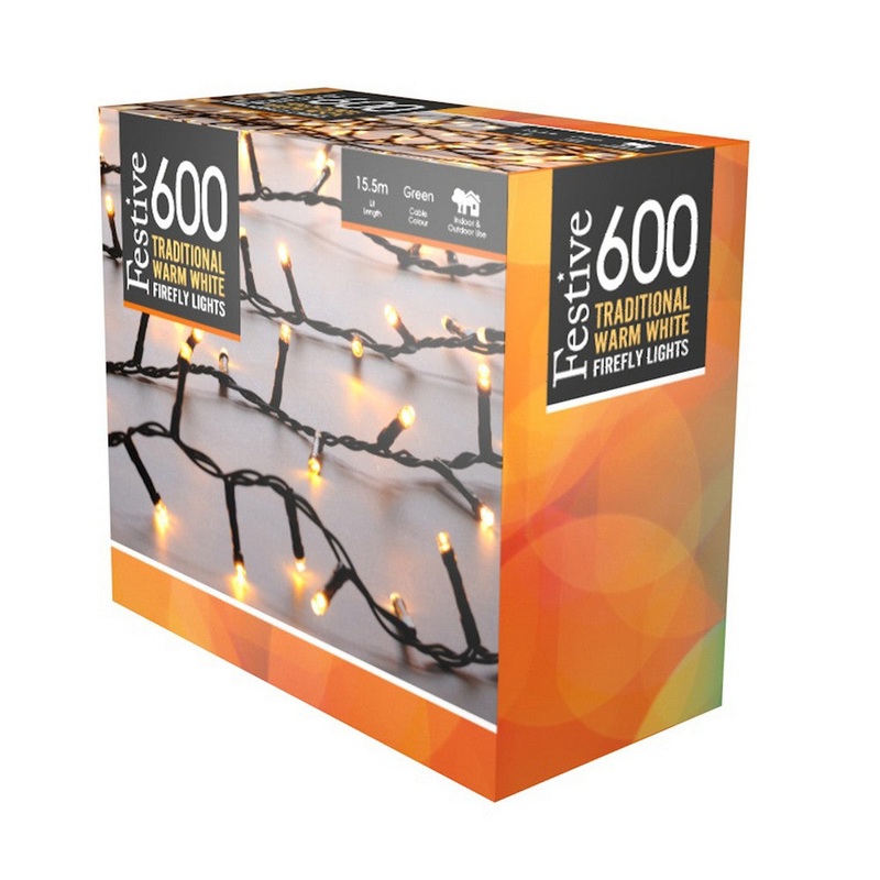 Christmas String Fairy Lights Animated Warm White Outdoor 600 LED – 15.57m Firefly