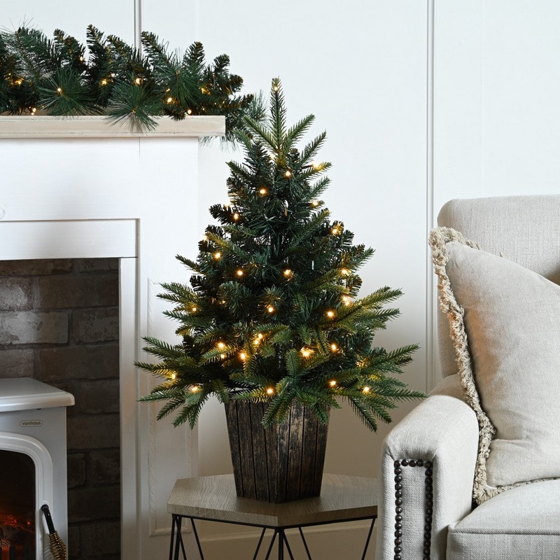 2ft Potted Christmas Tree Artificial – with LED Lights Warm White