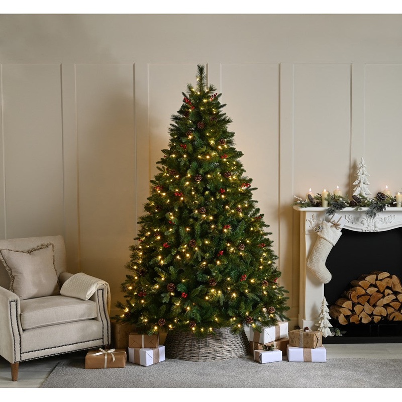5ft Ben Nevis Pine Christmas Tree Artificial – Dark Green with LED Lights Warm White 633 Tips