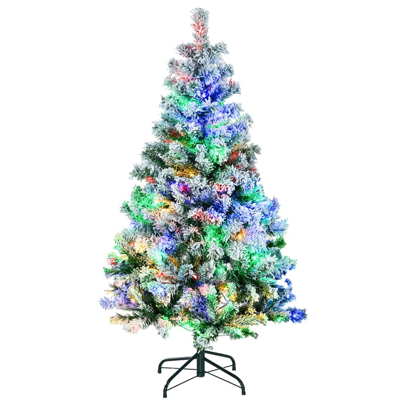 4ft Prelit Christmas Tree Artificial – White Frosted Green with LED Lights Multicoloured 311 Tips