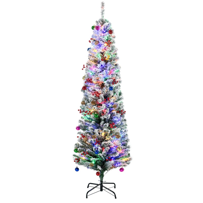 6ft Berries & Pinecones Christmas Tree Artificial – White Frosted Green with LED Lights Multicoloured 429 Tips