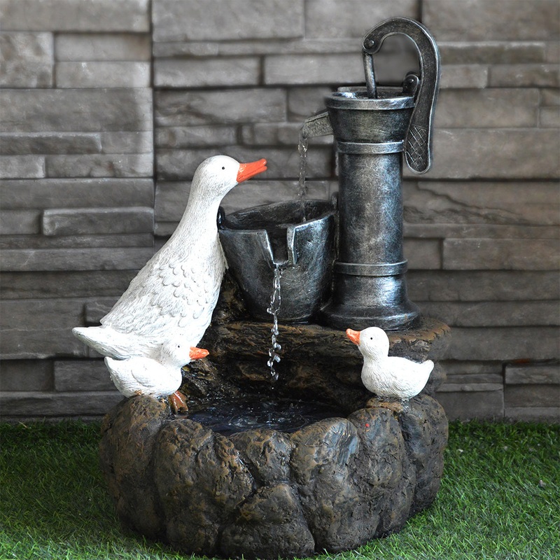 White Duck Family Solar Garden Light Water Feature Decoration 4 White LED – 48.5cm by Bright Garden