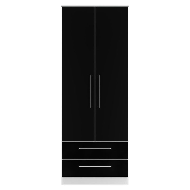 Worcester Tall Wardrobe Black & White 2 Doors 2 Drawers 74cm