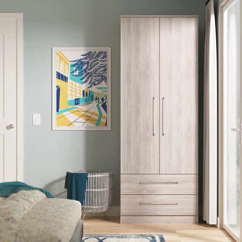 Worcester Tall Wardrobe Light Grey 2 Doors 2 Drawers 74cm