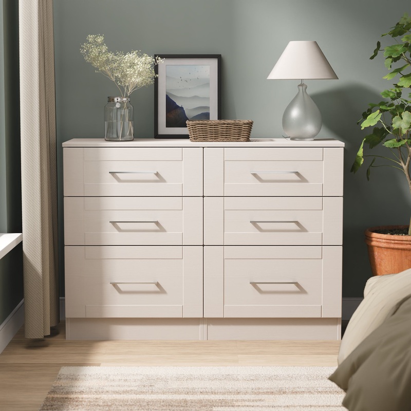York Large Chest of Drawers Cream 6 Drawers 110cm