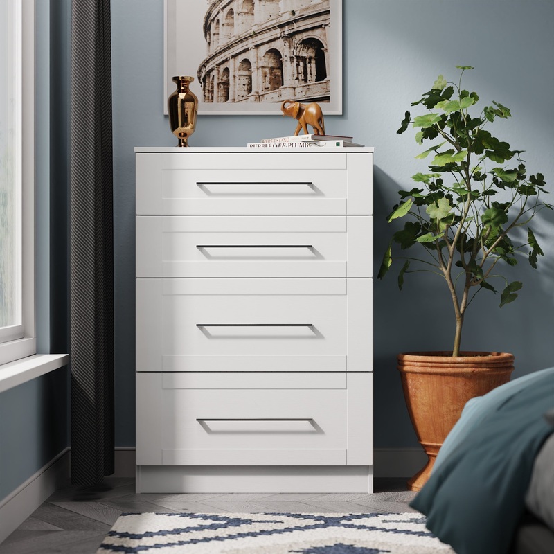 York Tall Chest of Drawers White 4 Drawers 74cm