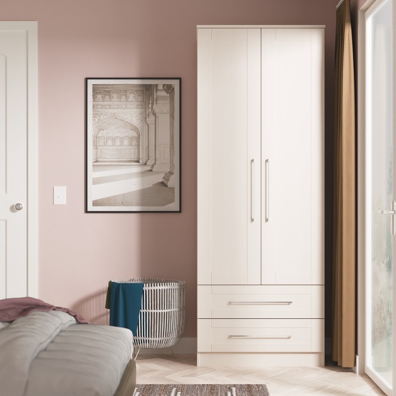 York Tall Wardrobe Cream 2 Doors 2 Drawers 74cm
