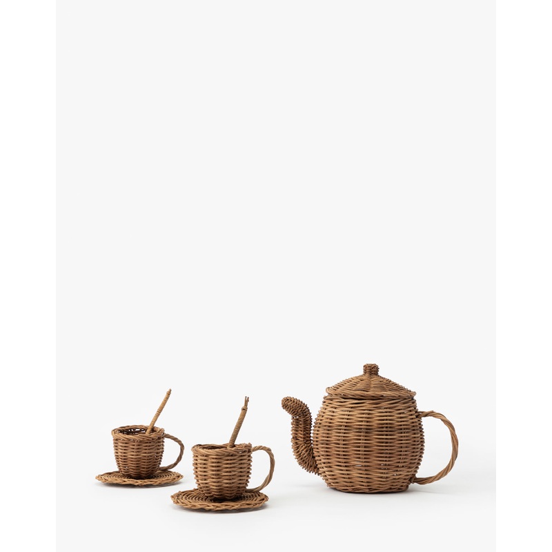 Woven Rattan Play Tea Set (Set of 7)