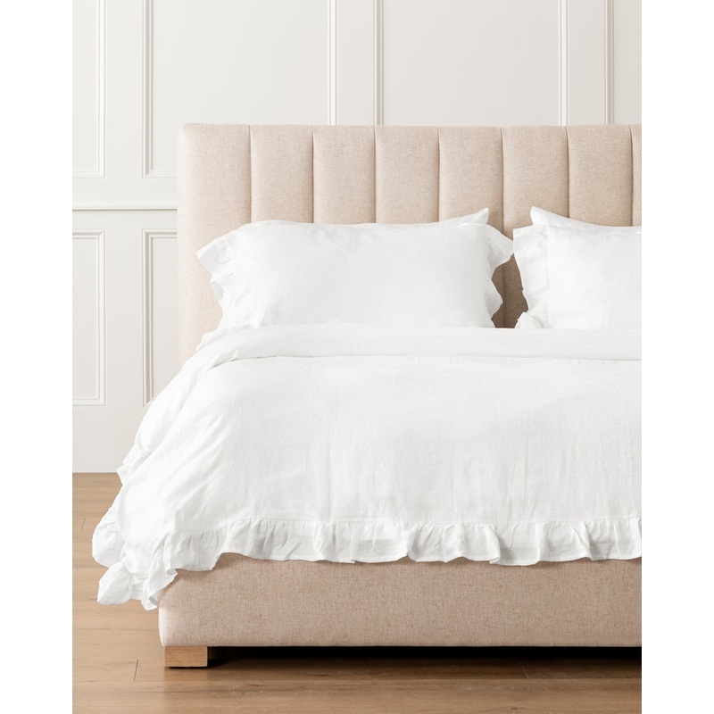 Ruffle White Linen Duvet Cover