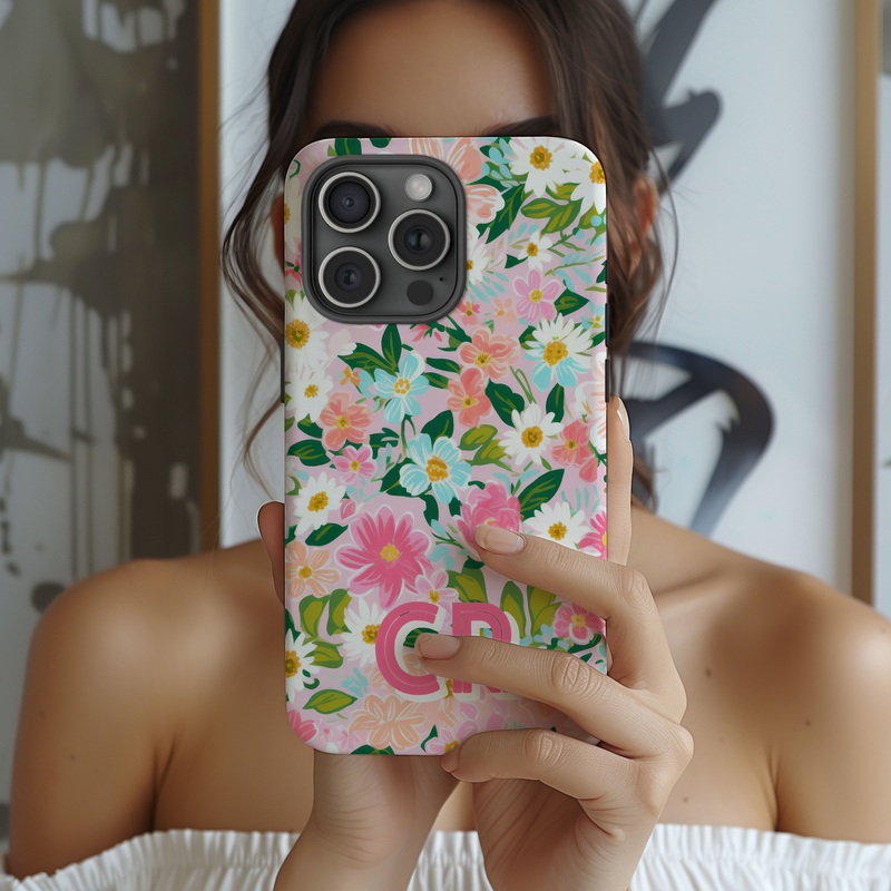 Floral Shadow Initial Phone Case