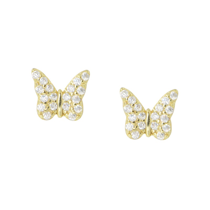 Butterfly Stud Earrings with Crystals – Gold