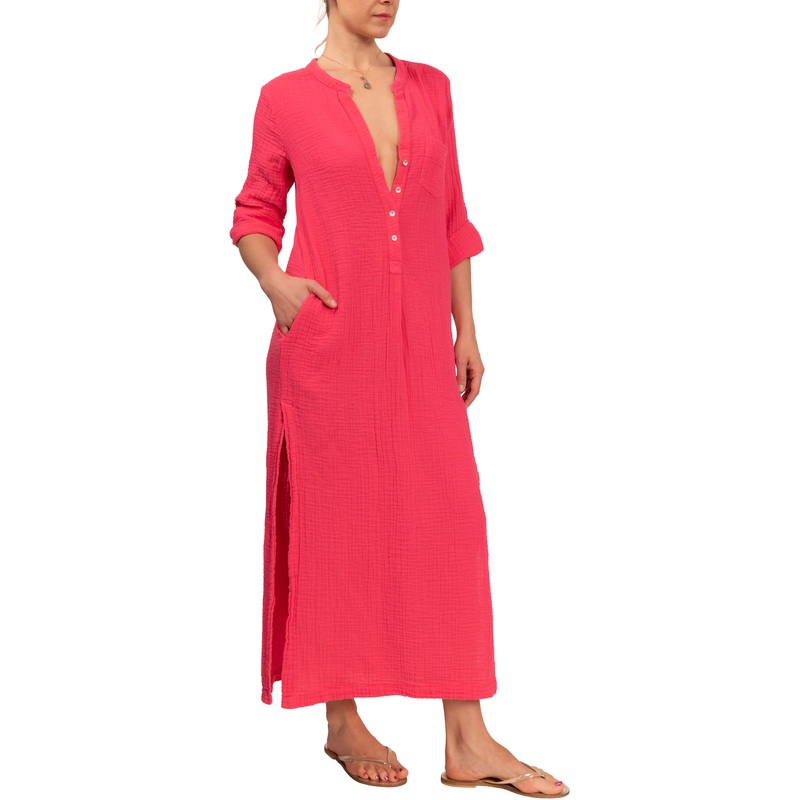Tracey Caftan – Dragon Fruit Cotton Bubble Gauze