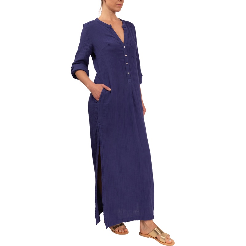 Tracey Caftan – Indigo Cotton Bubble Gauze