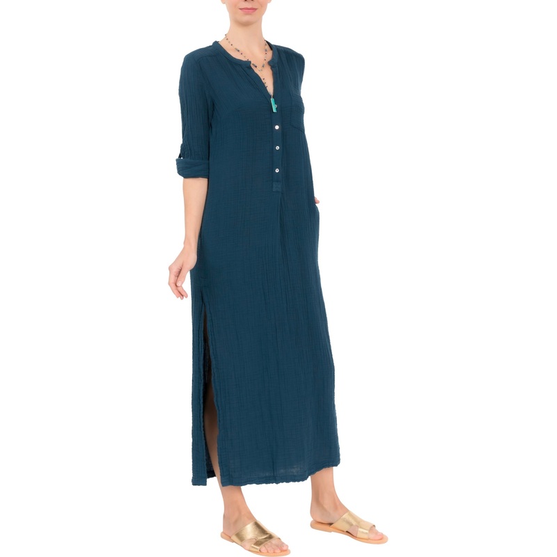 Tracey Caftan – Mediterranean Blue Cotton Bubble Gauze