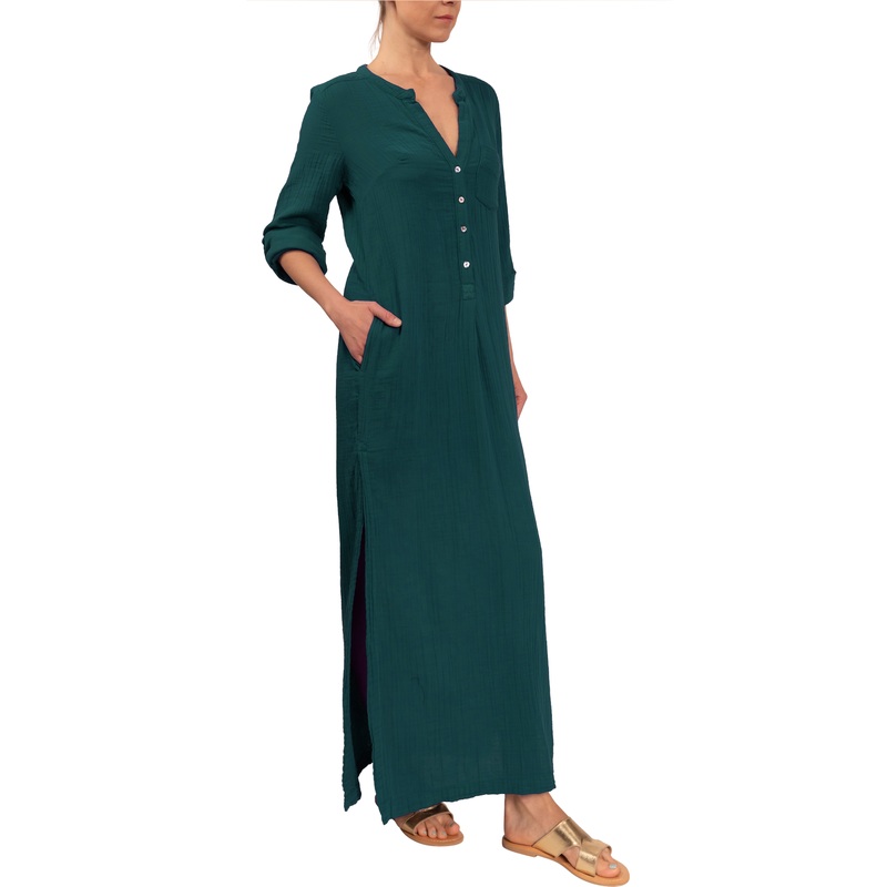 Tracey Caftan – Pine Cotton Bubble Gauze