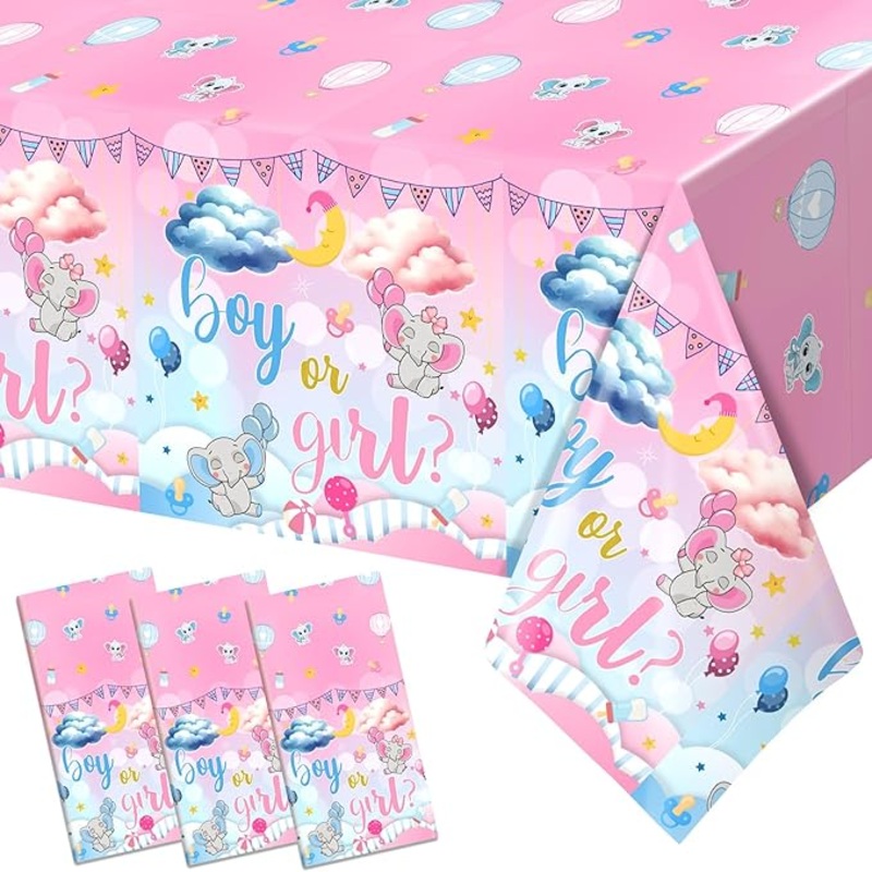 3 Pcs Baby Gender Reveal Table Cloths – Rectangular, Plastic, 54×108 inches, Pink, Gender Reveal Theme