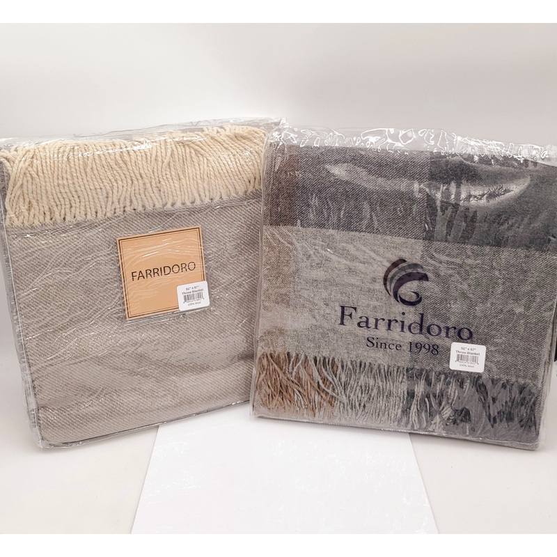 50% Wool, 50% Polyester Throw Blanket 51×67 Asst Colors/Patterns w/Fringe