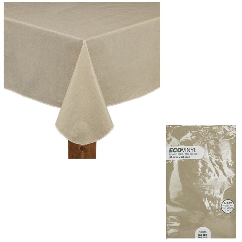 52×70 Eco Vinyl Flannel Back Tablecloth, Solid Taupe