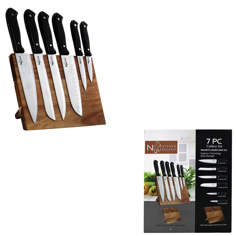 7 Piece Cutlery Set, Magnetic Board Knife w/Black Handles
