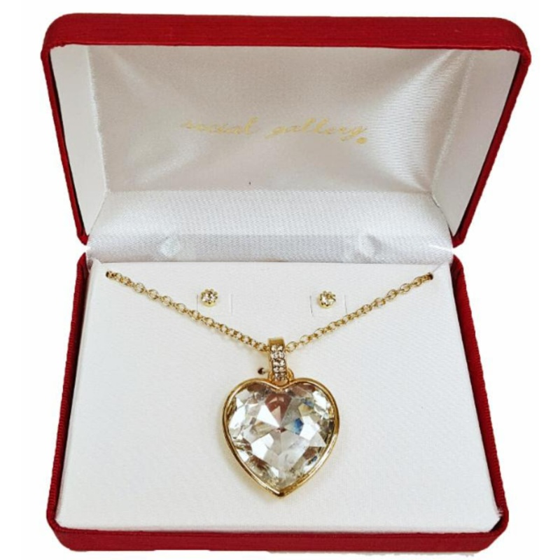 STONE HEART NECKLACE & EARRING SET   IN GIFT BOX