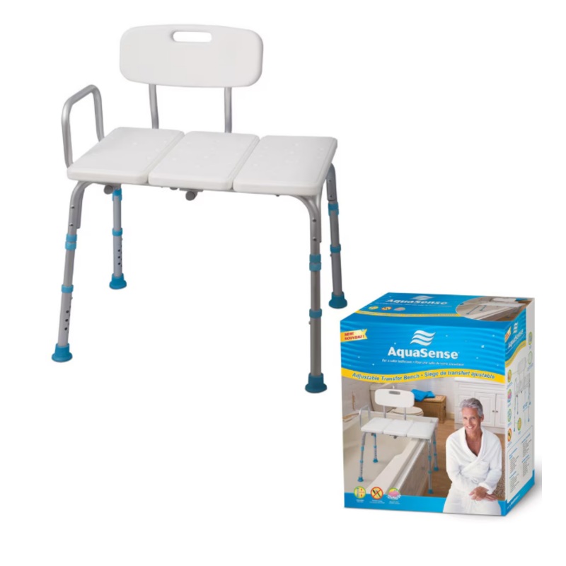 Transfer Bench w/Back, 250lb Capacity Plastic & Metal, Height 18-22, 26W