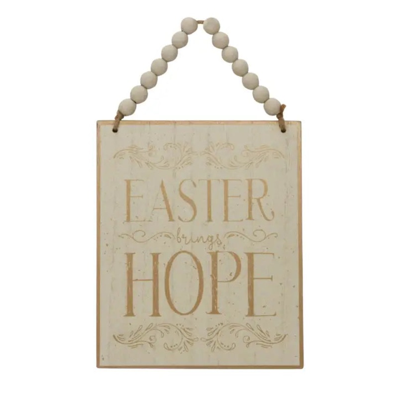 Transpac Wood/Mdf Sign W/Wooden Bead Handle Spring Dcor
