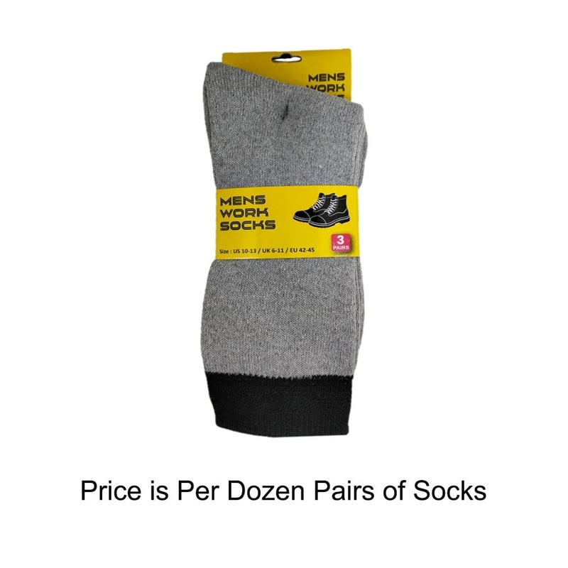 3Pk Men’s Work Socks Gray 80% Cotton, 18% Poly, 2% Elastane