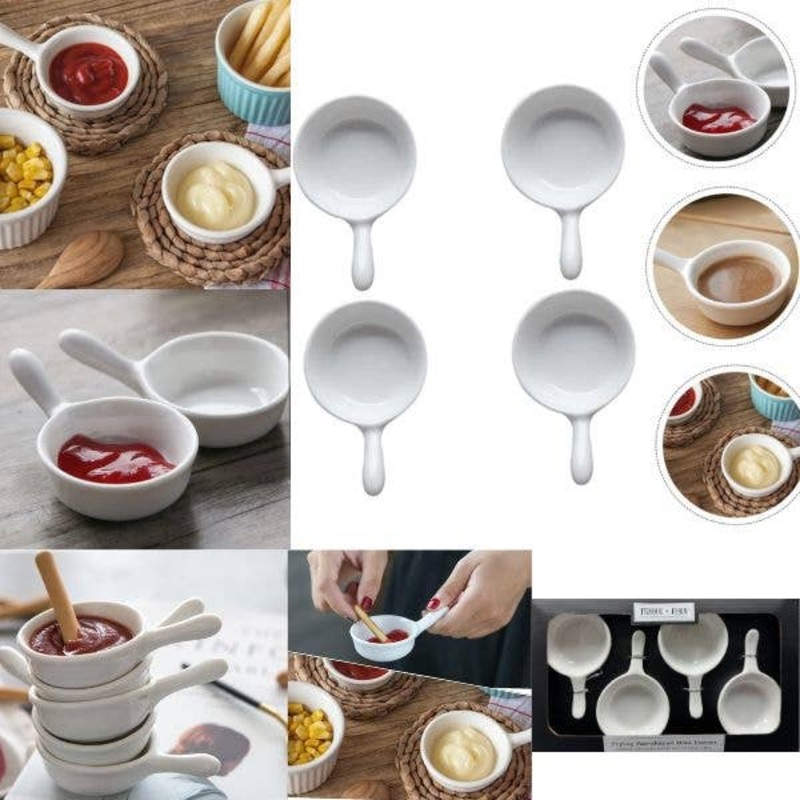 4Pack Porcelain Pan-Shaped Mini Servers – Microwave & Dishwasher Safe – Each Measures 4.6 x 2.8 x 1