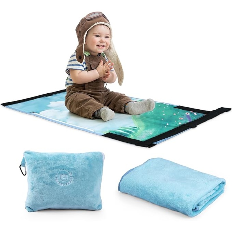 Airplane Seat Extender for Kids – Travel Bed for Baby with Built-in Sleeping Bag Function – Durable and Comfortable Airplane Bed for Toddler – Kids Travel Essentials for Flying Blue