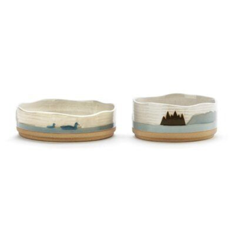 At The Lake, Blue, Duck, Artisan Stacking Bowl SET/2 Stoneware