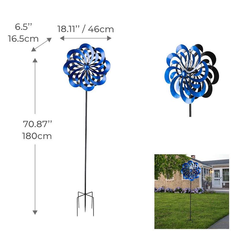 Blue Metal Kinetic Windmill Solar LED Light 18×70.8H