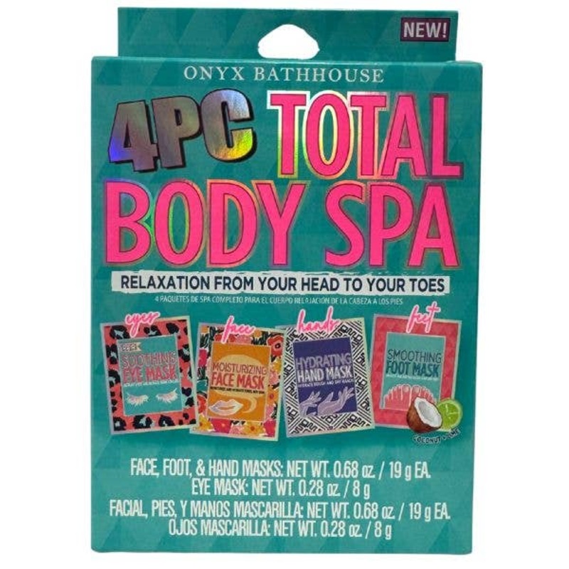 Body Spa – 4Pack Body Spa – From Your Head To Your Toes – Includes Face, Foot, Eye and Hand Masks