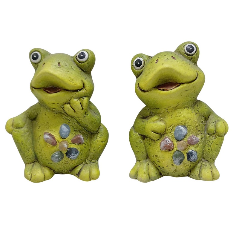 Ceramic Frogs with Beaded Flower Belly(Set of 2)