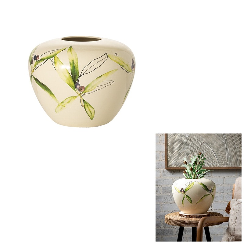 Ceramic Olive Vase, Ivory 12x12x 10H