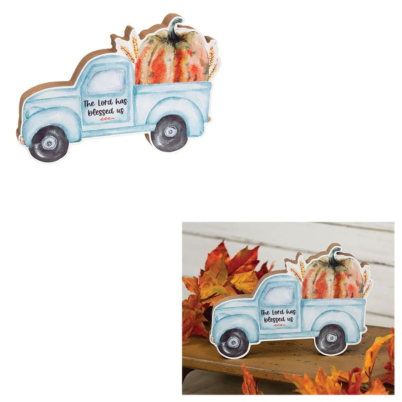 The Lord Has Blessed Us Chunky Pumpkin Truck Decor MDF 10x1x6.9H