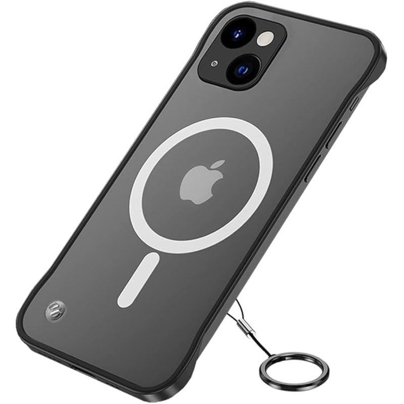 Ultra-Thin Frameless Magnetic Case for iPhone 14 Plus, Black Matte Case with Shockproof Corner& Finger Loop String
