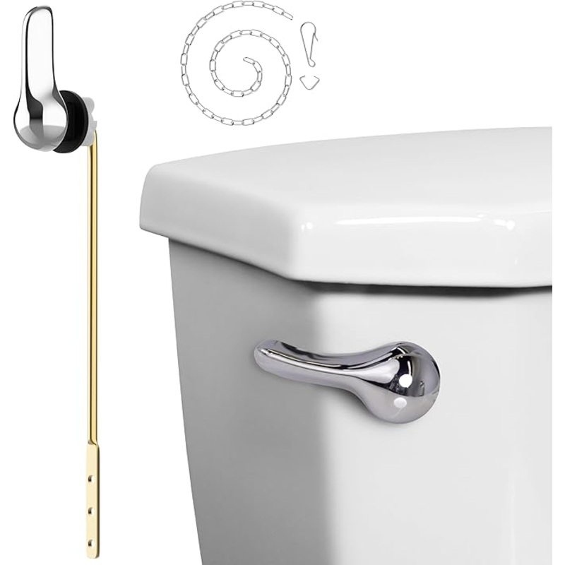 Universal Toilet Handle Replacement Kit Front Mount – Aluminum Alloy Toilet Flush Handle, Pure Brass Toilet Lever, and Toilet Chain for Toilet Repair – Universally Compatible, Chrome