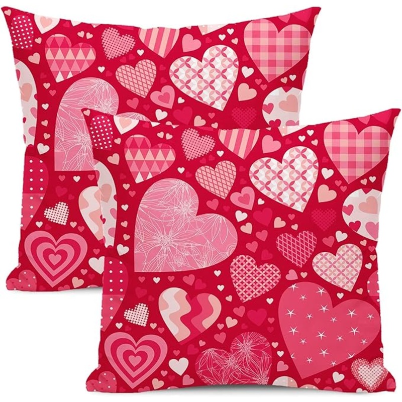 Valentines Pillow Covers 16×16 Inch Set of 2,Red Love Heart Throw Pillows Case,Valentine’s Day Mother’s Day Anniversary