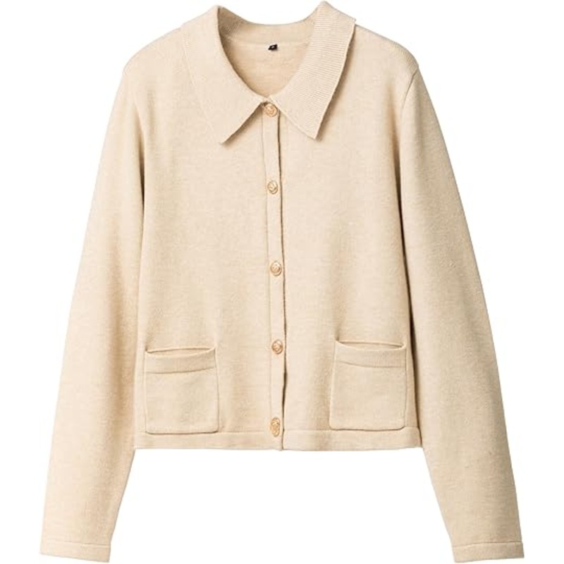 Women’s Collared Cardigan Sweaters Trendy Button Cropped Short Cardigans-Blush Apricot- Size Medium