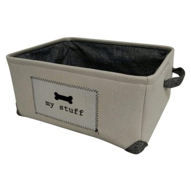 17×13 Ivory Linen Rectangular Pet Storage Bin with My Stuff Patch