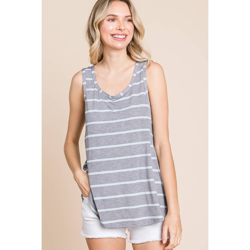 Bulgari Printed Striped Tunic Top-Grey/Aqua