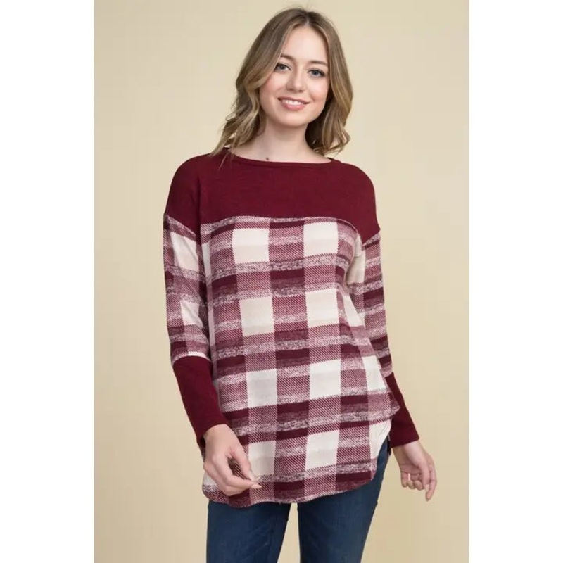 Button Back Tunic Top-Burgundy-Size Small