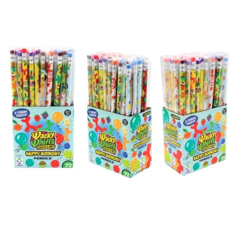 Wacky Whiffs 72 Pack Scratch n Sniff Happy Birthday Themed Pencils with 6 Yummy Scents in Display