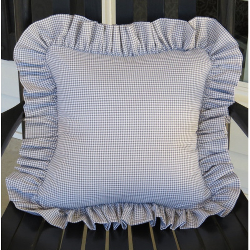 Gray Gingham Check Ruffled Decorative Pillow